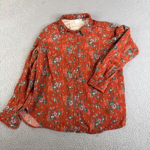 ANTHROPOLOGY Heart of Building Corduroy Shirt Women 8 Green Orange Button Front